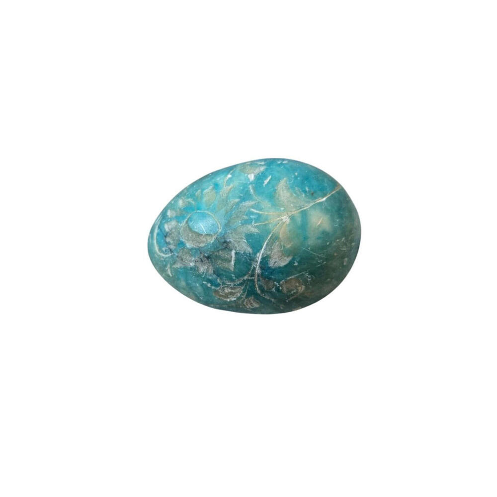 Small Vintage Light Blue Carved Apatite Egg Gemstone Collectible Decor